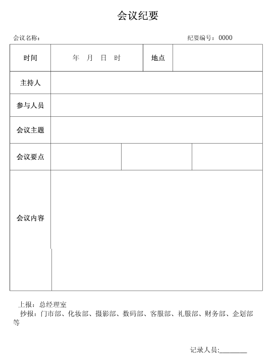 会议记录模板|会议记录模板样本